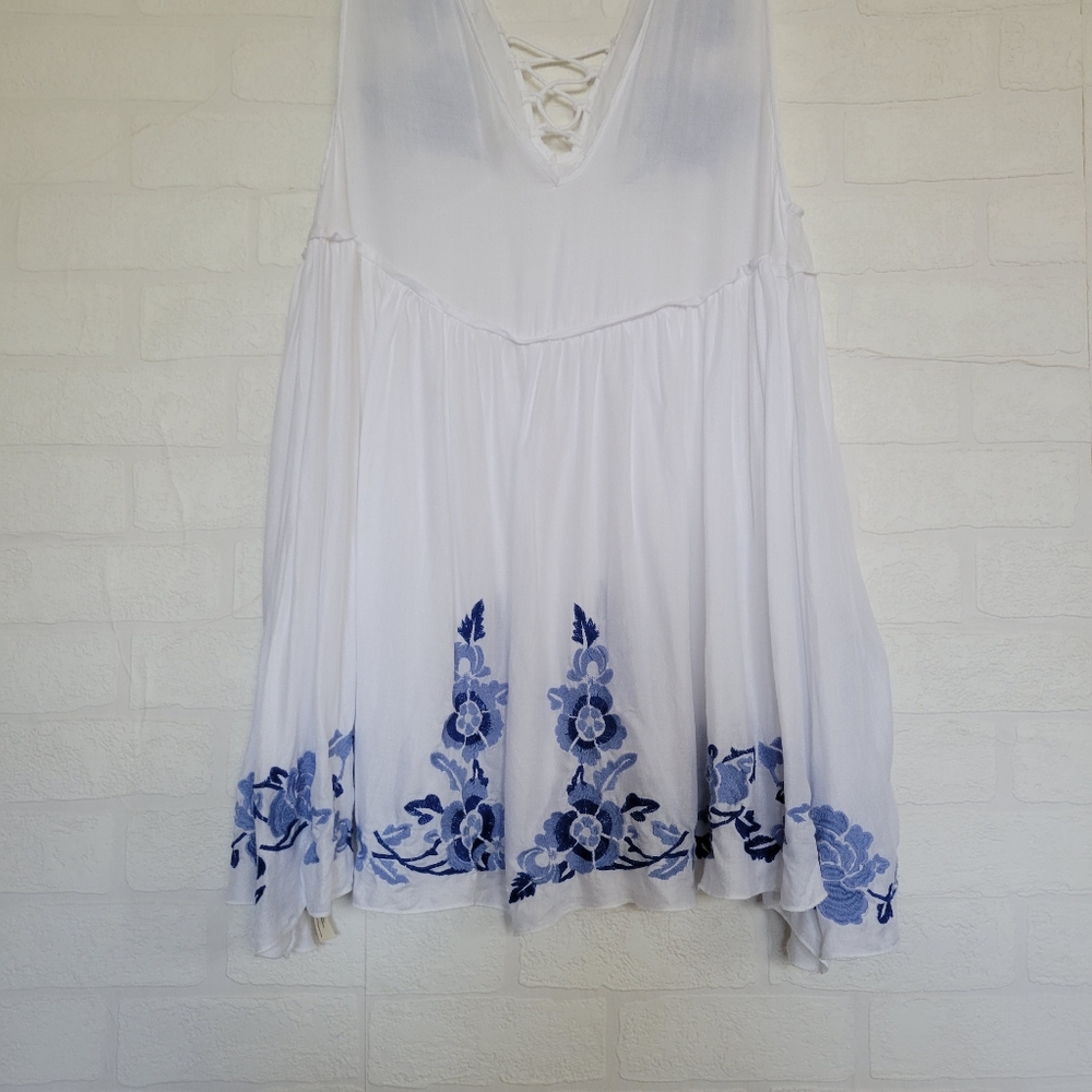 Free People White Dress with Blue Floral Accents - Picture 8 of 9